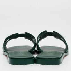 Pre Owned Hermès Green Leather Oran Flat Slides Size 37