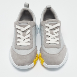 مملوكة مسبقًا Hermes Grey Mesh and Suede Bouncing Sneakers Size 38