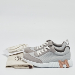 مملوكة مسبقًا Hermes Grey Mesh and Suede Bouncing Sneakers Size 38