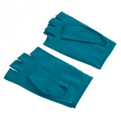 Hermes Blue Perforated Leather Fingerless Gloves Size 8