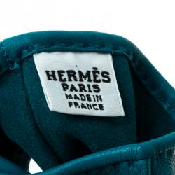 Hermes Blue Perforated Leather Fingerless Gloves Size 8