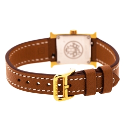 Pre Owned Hermes White Yellow Gold Plated Stainless Steel Heure H WHH1.101 Women's Wristwatch 17.2 mm