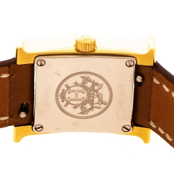 Pre Owned Hermes White Yellow Gold Plated Stainless Steel Heure H WHH1.101 Women's Wristwatch 17.2 mm