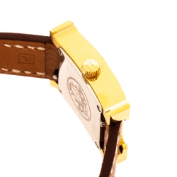 Pre Owned Hermes White Yellow Gold Plated Stainless Steel Heure H WHH1.101 Women's Wristwatch 17.2 mm