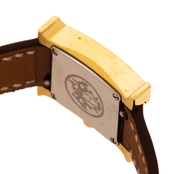 Pre Owned Hermes White Yellow Gold Plated Stainless Steel Heure H WHH1.101 Women's Wristwatch 17.2 mm