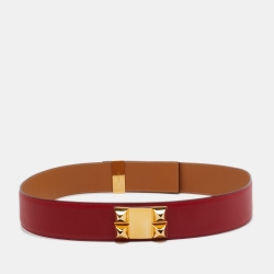 Pre Owned Hermes Rouge Casaque Epsom Leather Collier de Chien Belt 95 CM