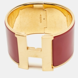 Hermes Clic Clac H Red Enamel Gold Plated Extra Wide Bracelet