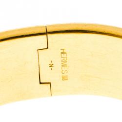 Pre Owned Hermes Clic Clac H Blue Enamel Gold-Plated Wide Bracelet PM