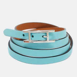 Pre Owned Hermès Celeste Leather Hapi 3 Triple Tour Wrap Bracelet L