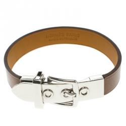 Pre Owned Hermes Java 10 Brulee Chamonix Calfskin Palladium Plated Bracelet XS