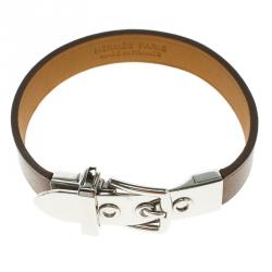 Pre Owned Hermes Java 10 Brulee Chamonix Calfskin Palladium Plated Bracelet XS