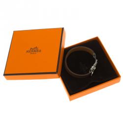 Pre Owned Hermes Java 10 Brulee Chamonix Calfskin Palladium Plated Bracelet XS
