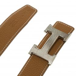 Pre Owned Hermes Brown/Dark Brown Leather H Buckle Reversible Belt 80CM