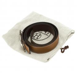 Pre Owned Hermes Brown/Dark Brown Leather H Buckle Reversible Belt 80CM