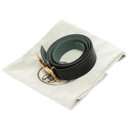 Pre Owned Hermes Black/Blue Leather H Buckle Reversible Belt 80CM