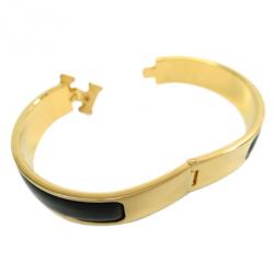 Pre Owned Hermes Clic Clac H Black Enameled Gold-Plated Bracelet PM