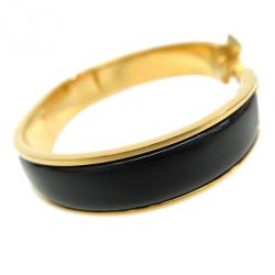 Pre Owned Hermes Clic Clac H Black Enameled Gold-Plated Bracelet PM