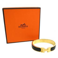 Pre Owned Hermes Clic Clac H Black Enameled Gold-Plated Bracelet PM