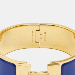 Pre Owned Hermes Clic Clac H Blue Enamel Gold Plated Bracelet