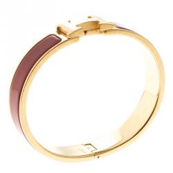 Pre Owned Hermes Clic Clac H Narrow Red Enamel Gold Plated Bracelet PM