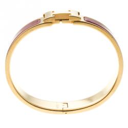 Pre Owned Hermes Clic Clac H Narrow Red Enamel Gold Plated Bracelet PM