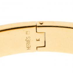 Pre Owned Hermes Clic Clac H Narrow Red Enamel Gold Plated Bracelet PM