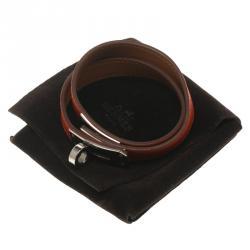 Pre Owned Hermes Kelly Double Tour Orange Leather Palladium Plated Wrap Bracelet PM