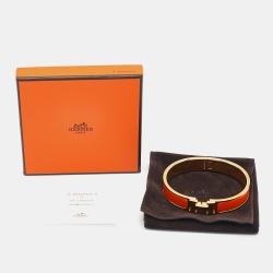 مملوكة مسبقًا Hermès Clic H Orange Enamel Gold Plated Bracelet