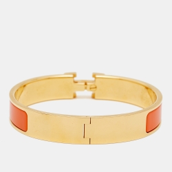 مملوكة مسبقًا Hermès Clic H Orange Enamel Gold Plated Bracelet