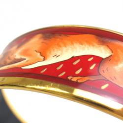 Pre Owned Hermes Wide Printed Enamel Gold-Plated Fox Design Bracelet 19CM
