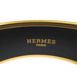 Pre Owned Hermes Wide Printed Enamel Gold-Plated Fox Design Bracelet 19CM