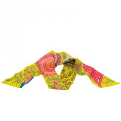 Pre Owned Hermes Multicolor Printed Silk L'Arbre De Vie Twilly Bandeau