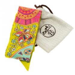 Pre Owned Hermes Multicolor Printed Silk L'Arbre De Vie Twilly Bandeau