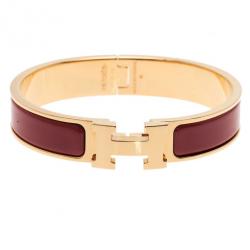مملوكة مسبقًا Hermes Clic Clac H Amaranth Red Enamel Gold Plated Bracelet PM