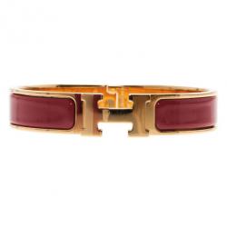 مملوكة مسبقًا Hermes Clic Clac H Amaranth Red Enamel Gold Plated Bracelet PM