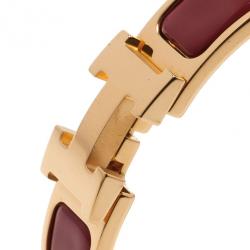 مملوكة مسبقًا Hermes Clic Clac H Amaranth Red Enamel Gold Plated Bracelet PM