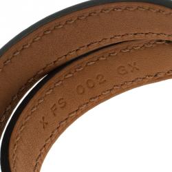 Pre Owned Hermes Rivale Double Tour Bottle Green Leather Rose Gold Plated Bracelet