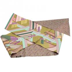Pre Owned Hermes Multicolor Printed Silk Sangles en Zigzag Fleuries Maxi Twilly Scarf 