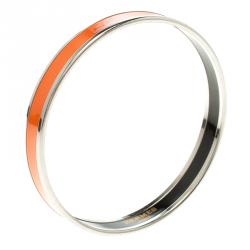Pre Owned Hermes Caleche Orange Enamel Palladium Plated Narrow Bangle Bracelet