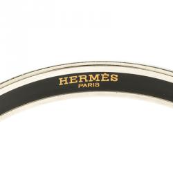 Pre Owned Hermes Caleche Orange Enamel Palladium Plated Narrow Bangle Bracelet