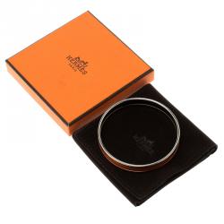 Pre Owned Hermes Caleche Orange Enamel Palladium Plated Narrow Bangle Bracelet