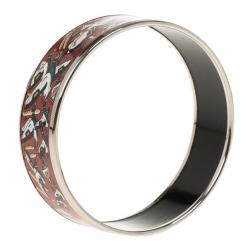 Pre Owned Hermes Wide Printed Enamel Palladium-Plated Duck Design Bracelet 19CM