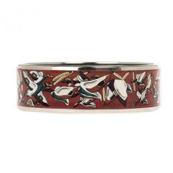 Pre Owned Hermes Wide Printed Enamel Palladium-Plated Duck Design Bracelet 19CM