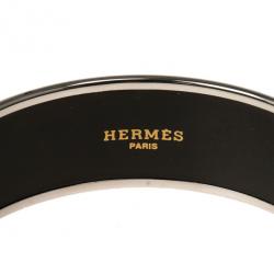 Pre Owned Hermes Wide Printed Enamel Palladium-Plated Duck Design Bracelet 19CM
