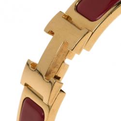 Pre Owned Hermes Clic Clac H Amaranth Red Enamel Gold Plated Bracelet PM