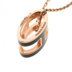 Pre Owned Hermes Pop H Soleil Black Lacquer Rose Gold Plated Pendant