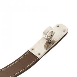 Pre Owned Hermes Kelly Brown Leather Palladium Plated Choker Necklace