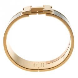 Pre Owned Hermes Clic Clac H Black Enamel Gold Plated Wide Bracelet PM