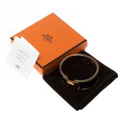 Pre Owned Hermes Clic Clac H Black Enamel Gold Plated Wide Bracelet PM