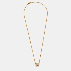 Pre Owned Hermès Mini Pop H Enamel Gold Plated Necklace